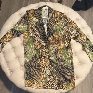 Animal Print Blazer with Green Accents